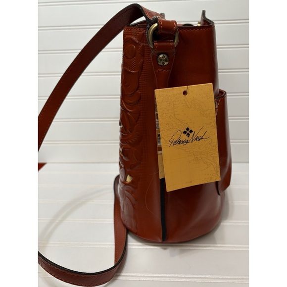 PATRICIA NASH Lavello Cut Out Brown Leather Bucket Crossbody Shoulder Bag NEW - Picture 4 of 11